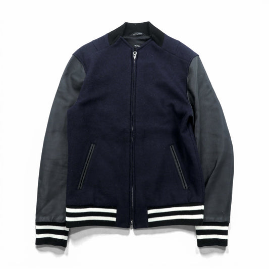 THE TWELVE ( ato ) スタジャン M ネイビー ウール ダブルジップ 袖ラムレザー リブライン WBL-4602
