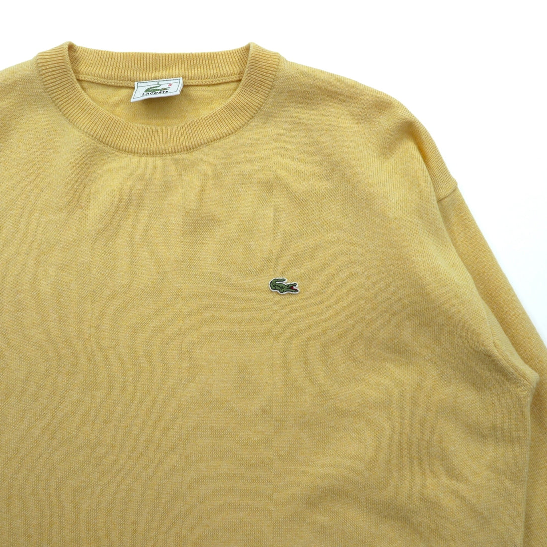 LACOSTE 80年代 ニット セーター L イエロー ウール ワンポイントロゴ