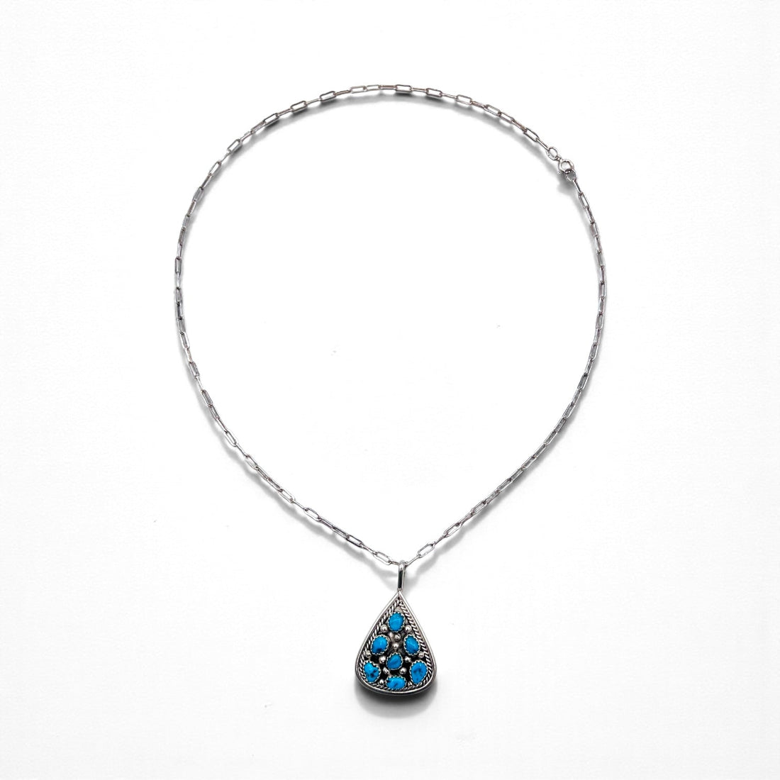 Vintage Sterling Silver Pendant ターコイズ ドロップ ネックレス シルバー STERLING ホールマーク IC刻印 ホピチェーン