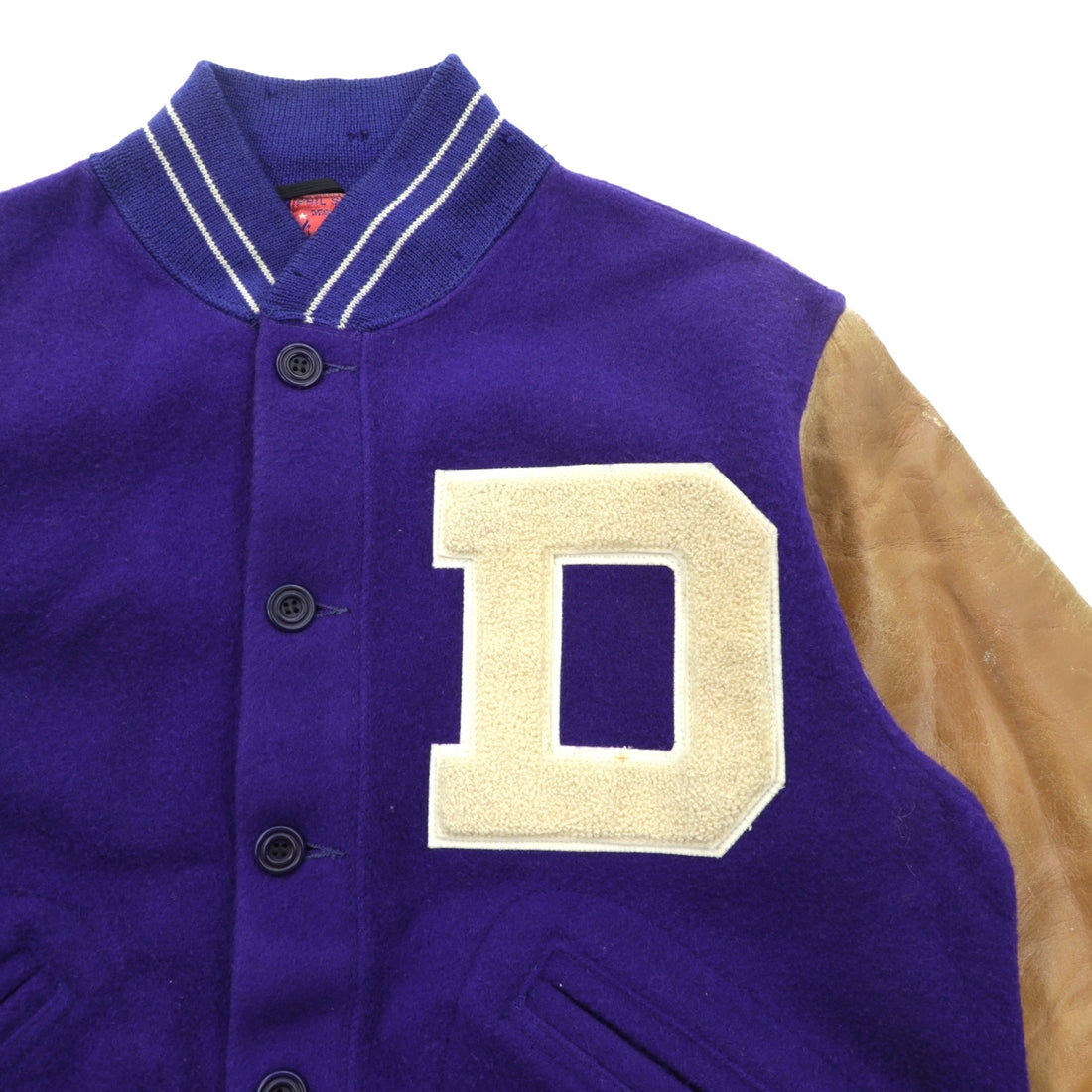 King-O'Shea 1940s Vintage Button-Up Varsity Jacket, Award-Winning Size L, Button Front, Leather Sleeves, Lettered Patch, by PHIL SLINKER