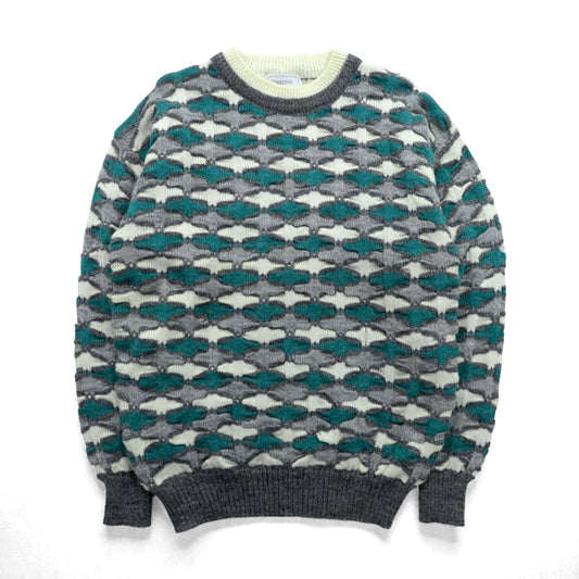 CARPINI 90年代 ヴィンテージ 3D ジャガード ニット セーター L グレー アクリル 総柄