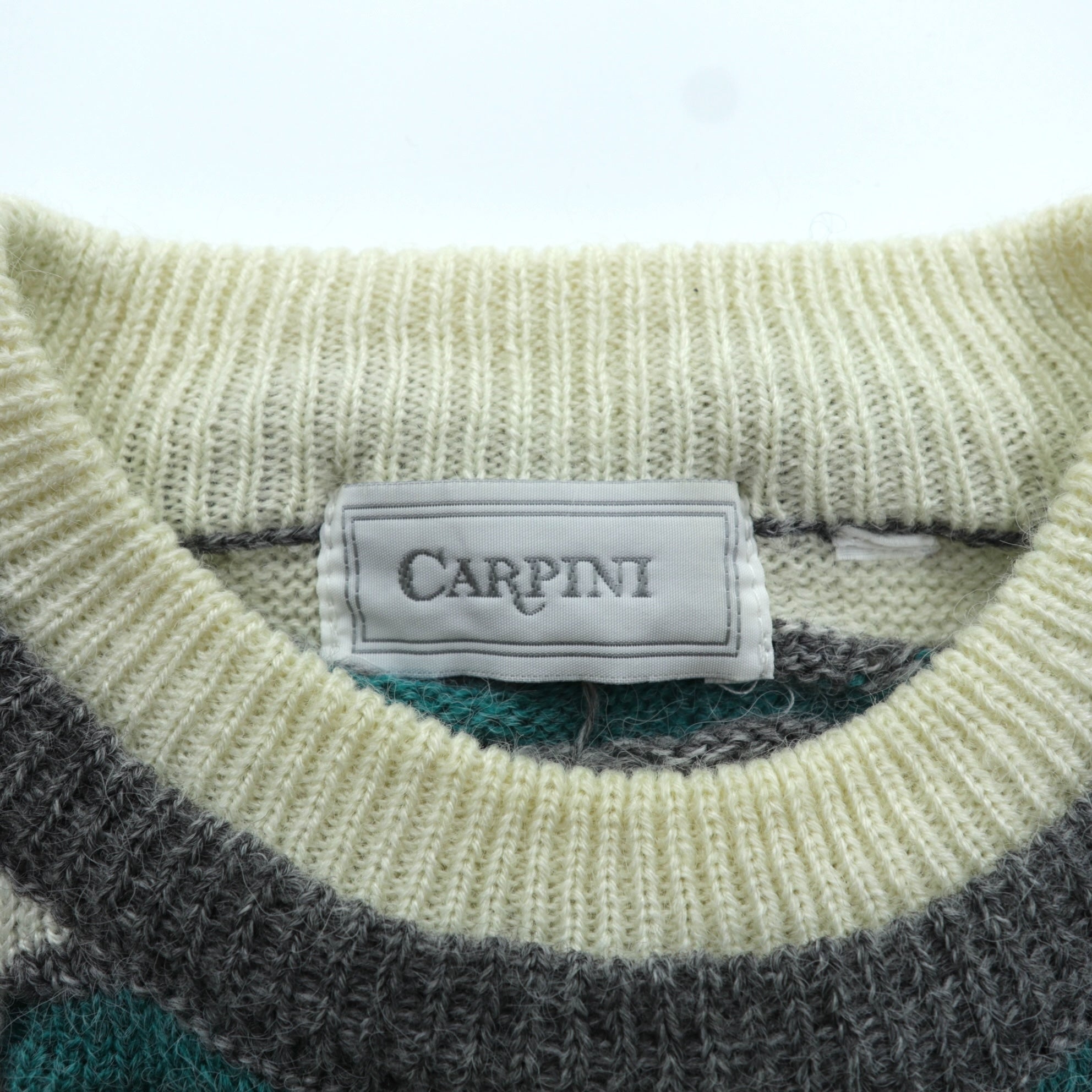 CARPINI 90年代 ヴィンテージ 3D ジャガード ニット セーター L グレー アクリル 総柄