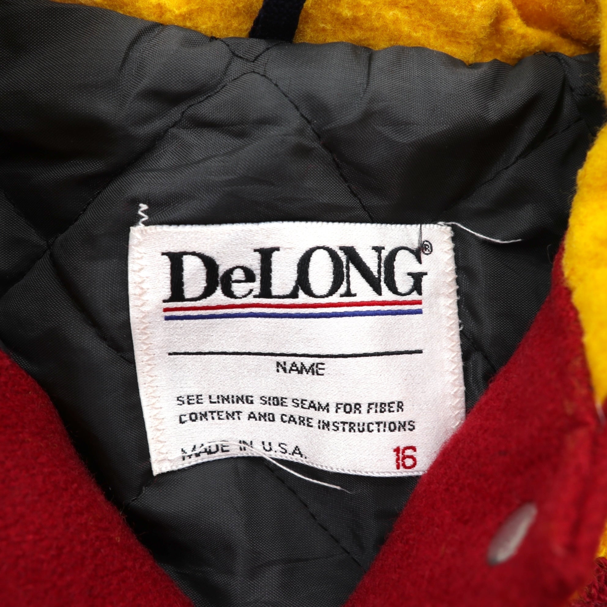 DeLONG 90年代 USA製 ヴィンテージ レタード スタジャン XL ウール Delong ラビットパーカー フード セーラーカラー 刺繍 ワッペン ピンバッジ付き