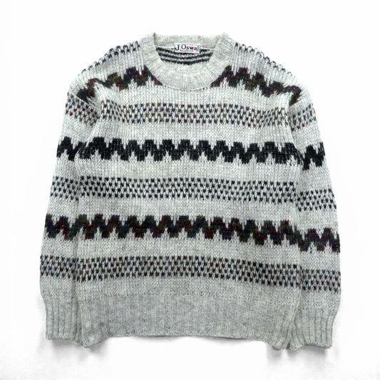 JAWAHAR 80年代 ヴィンテージ モヘア ニット ジャガード セーター M グレー ウール JOswal
