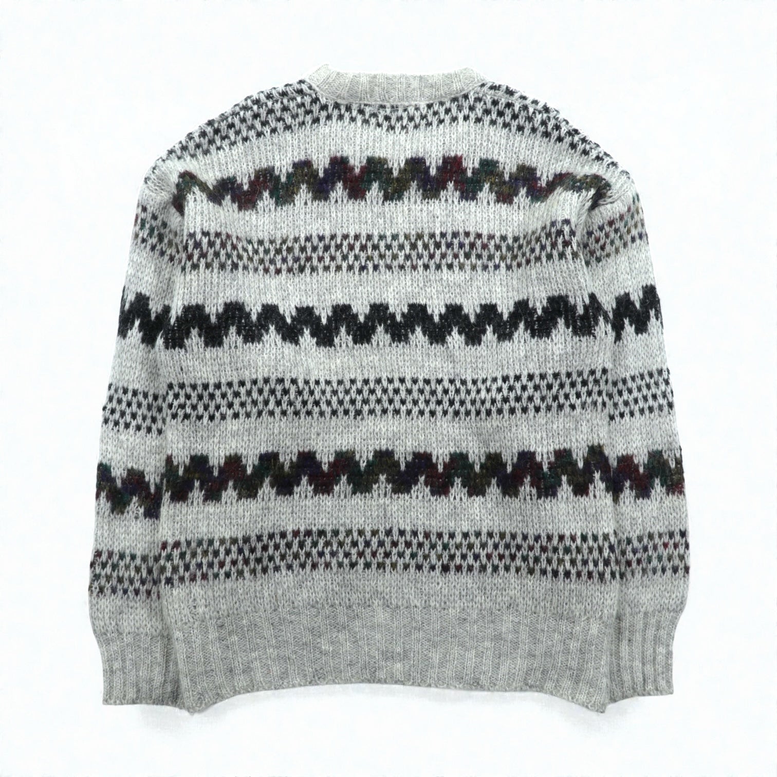 JAWAHAR 80年代 ヴィンテージ モヘア ニット ジャガード セーター M グレー ウール JOswal