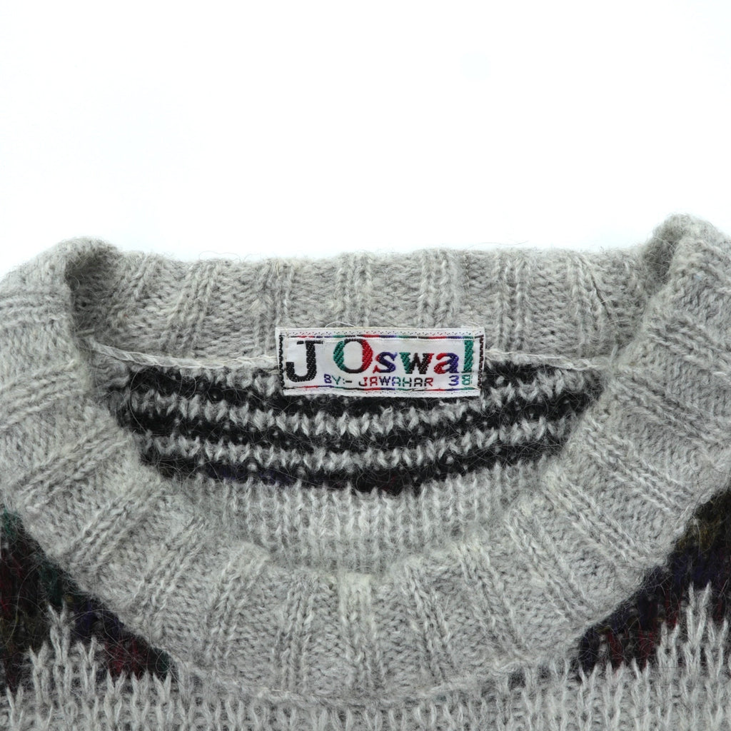 JAWAHAR 80年代 ヴィンテージ モヘア ニット ジャガード セーター M グレー ウール JOswal