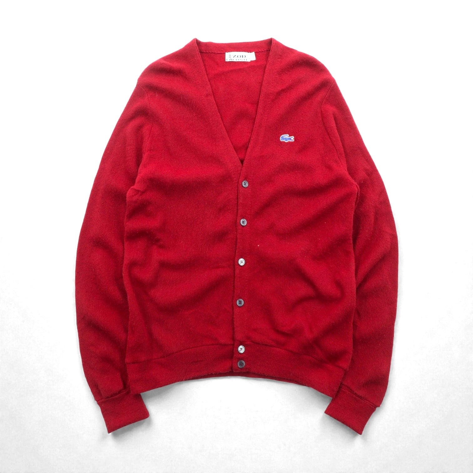 LACOSTE 70年代 ヴィンテージ Vネック ニット カーディガン L レッド アクリル 糸巻タグ