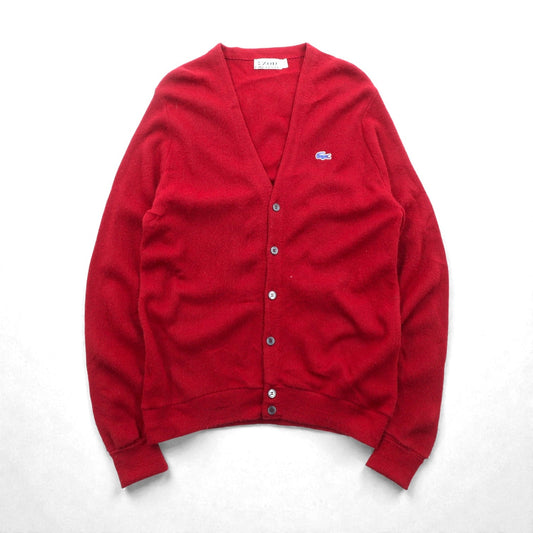 LACOSTE 70年代 ヴィンテージ Vネック ニット カーディガン L レッド アクリル 糸巻タグ