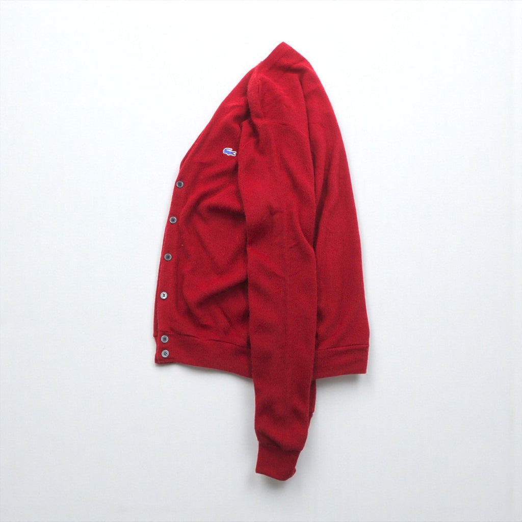 LACOSTE 70年代 ヴィンテージ Vネック ニット カーディガン L レッド アクリル 糸巻タグ