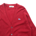 LACOSTE 70年代 ヴィンテージ Vネック ニット カーディガン L レッド アクリル 糸巻タグ
