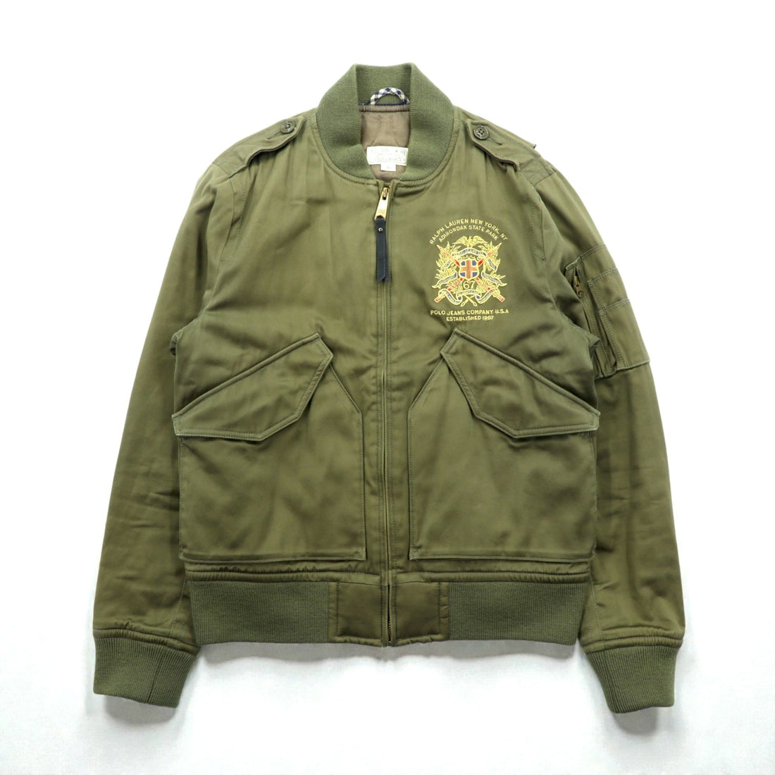 RALPH LAUREN 00年代 L-2A フライトジャケット M カーキ 刺繍 エポレット キルティングライナー POLO JEANS COMPANY