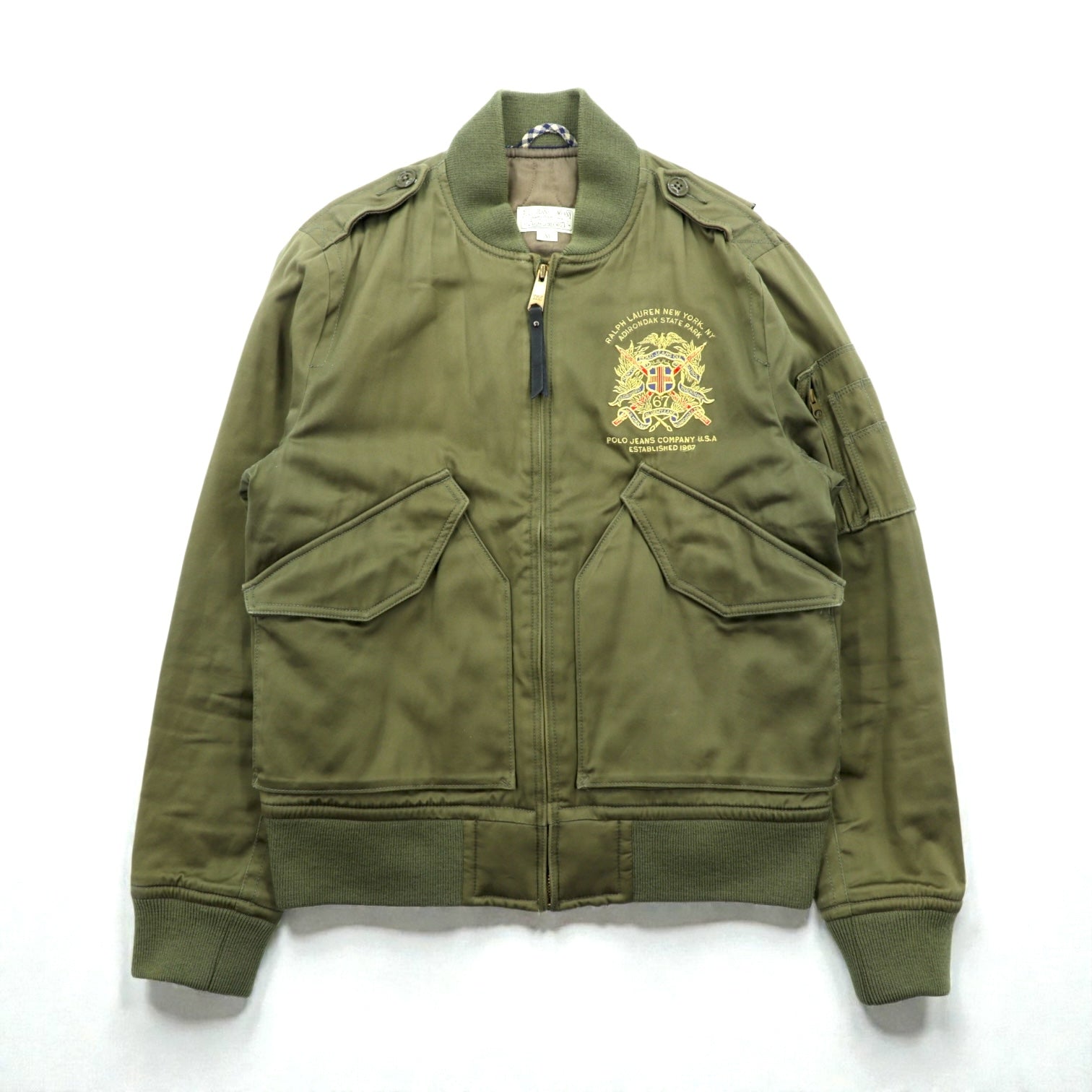 RALPH LAUREN 00年代 L-2A フライトジャケット M カーキ 刺繍 エポレット キルティングライナー POLO JEANS COMPANY