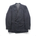 Ermenegildo Zegna Made in Italy Peak Lapel Double-Breasted Tailored Jacket Leather L Gray Wool Stripe