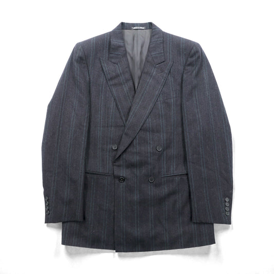 Ermenegildo Zegna イタリア製 ピークドラペル ダブルブレスト テーラードジャケット ブレザー L グレー ウール ストライプ