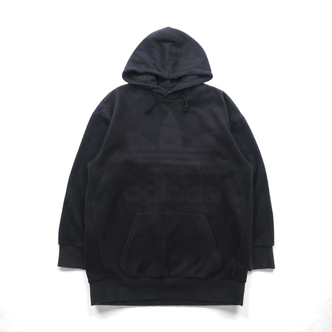 adidas Originals Velour Pullover Hoodie, XL, Black, with a Big Trefoil Logo. ADICOLOR HOODIE IN OVERSIZED FIT. CY3549