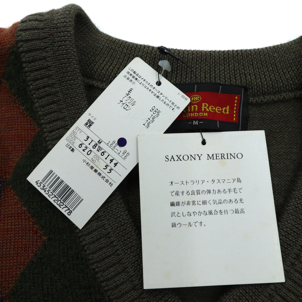 AUSTIN REED 90年代 日本製 ヴィンテージ Vネック ニット セーター M アーガイル柄 タスマニアン メリノウール 羊毛 未使用品