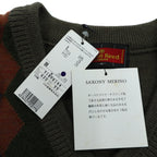 AUSTIN REED 90年代 日本製 ヴィンテージ Vネック ニット セーター M アーガイル柄 タスマニアン メリノウール 羊毛 未使用品