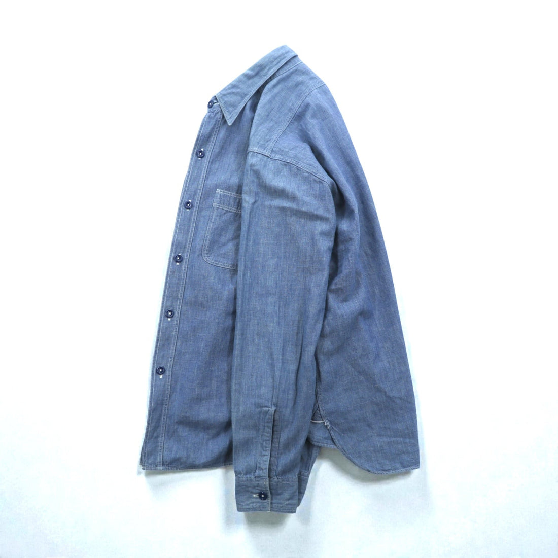BUZZ RICKSON'S Made in Japan Chambray Work Shirt, Size M, Indigo Cotton, Chest Pocket