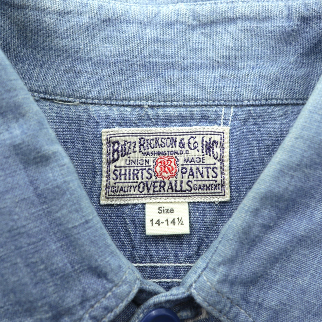 BUZZ RICKSON'S Made in Japan Chambray Work Shirt, Size M, Indigo Cotton, Chest Pocket