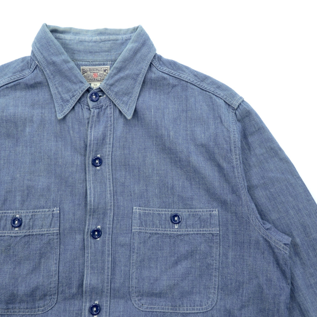 BUZZ RICKSON'S Made in Japan Chambray Work Shirt, Size M, Indigo Cotton, Chest Pocket