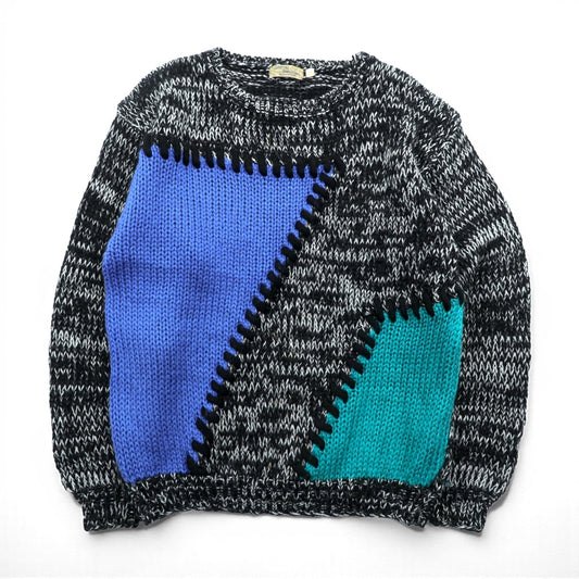 CRYSTAL RAINBOW 90年代 ヴィンテージ パッチワーク ローゲージ デザインニット セーター FREE