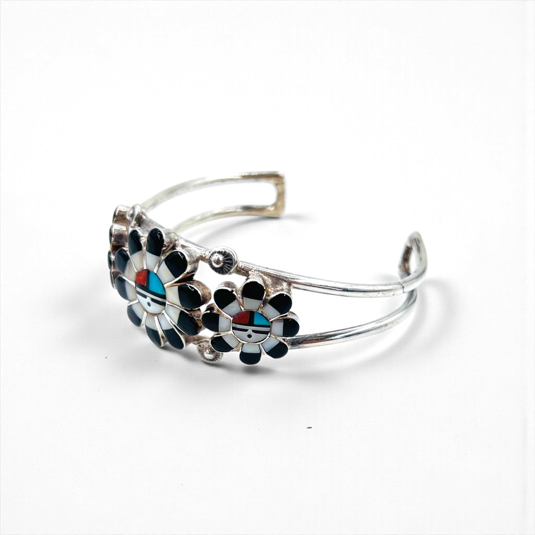 Vintage Silver Cuff Bracelet ズニ族 サンフェイス バングル インレイ STERLING 刻印 インディアンジュエリー