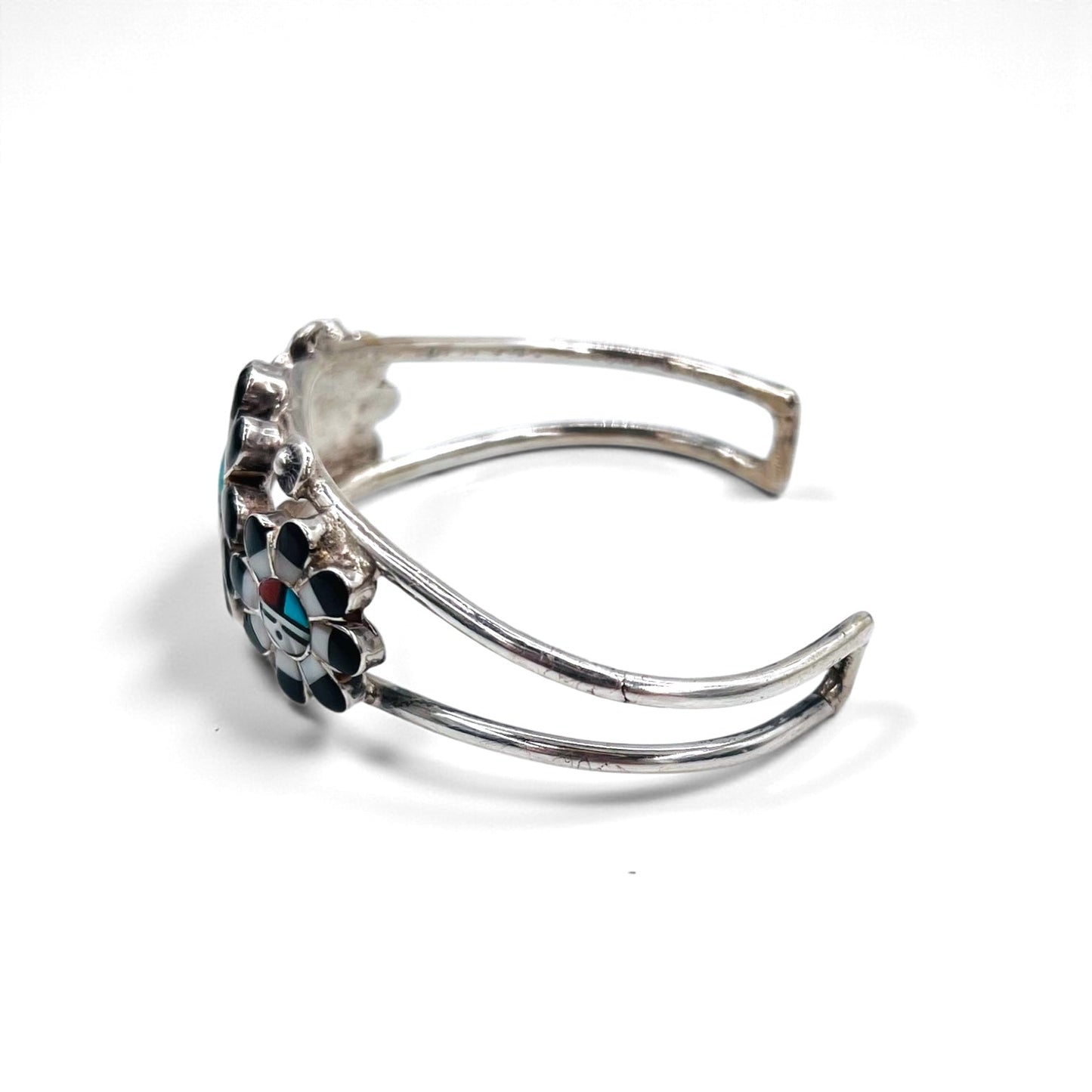 Vintage Silver Cuff Bracelet ズニ族 サンフェイス バングル インレイ STERLING 刻印 インディアンジュエリー