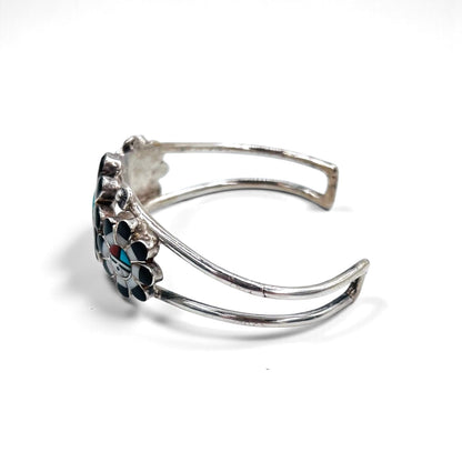 Vintage Silver Cuff Bracelet ズニ族 サンフェイス バングル インレイ STERLING 刻印 インディアンジュエリー