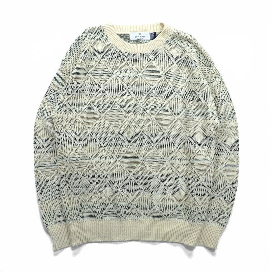 BILL BLASS 米国製 ジャガード ニット セーター L コットン 総柄 USA製