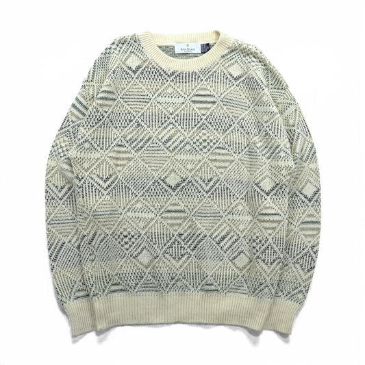 BILL BLASS 米国製 ジャガード ニット セーター L コットン 総柄 USA製