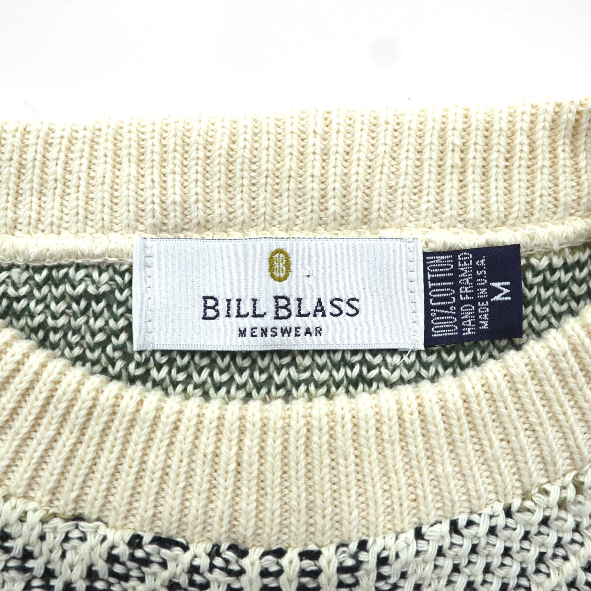 BILL BLASS 米国製 ジャガード ニット セーター L コットン 総柄 USA製