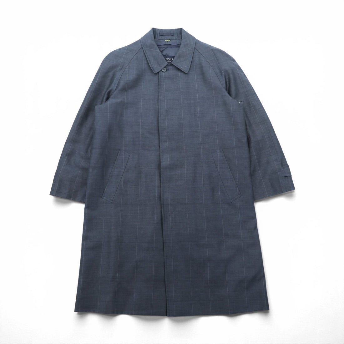 SANYO COAT 日本製 バルマカンコート ステンカラーコート L ネイビー チェック キルティングライナー 着脱式 モヘア混 比翼