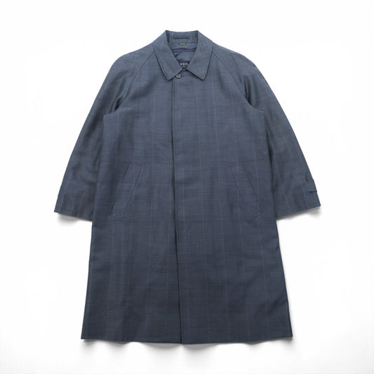 SANYO COAT 日本製 バルマカンコート ステンカラーコート L ネイビー チェック キルティングライナー 着脱式 モヘア混 比翼