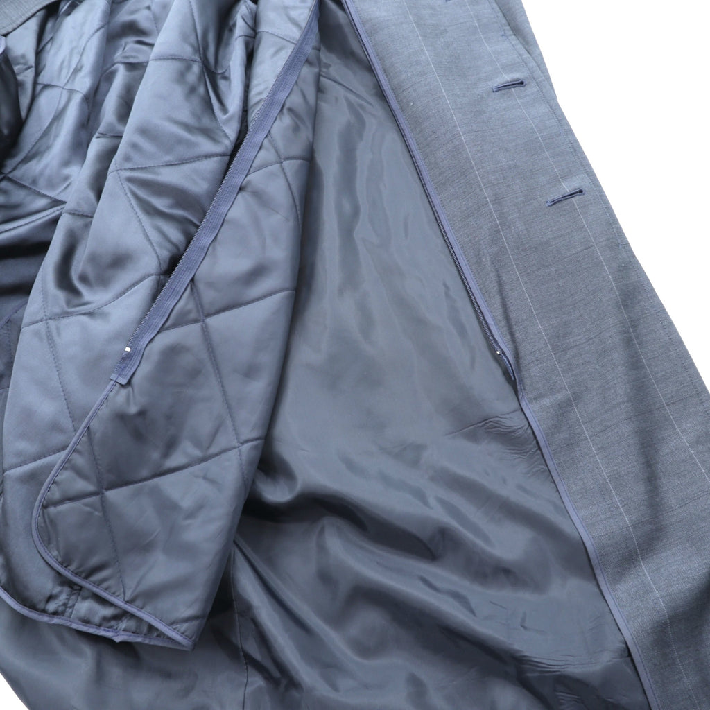 SANYO COAT 日本製 バルマカンコート ステンカラーコート L ネイビー チェック キルティングライナー 着脱式 モヘア混 比翼