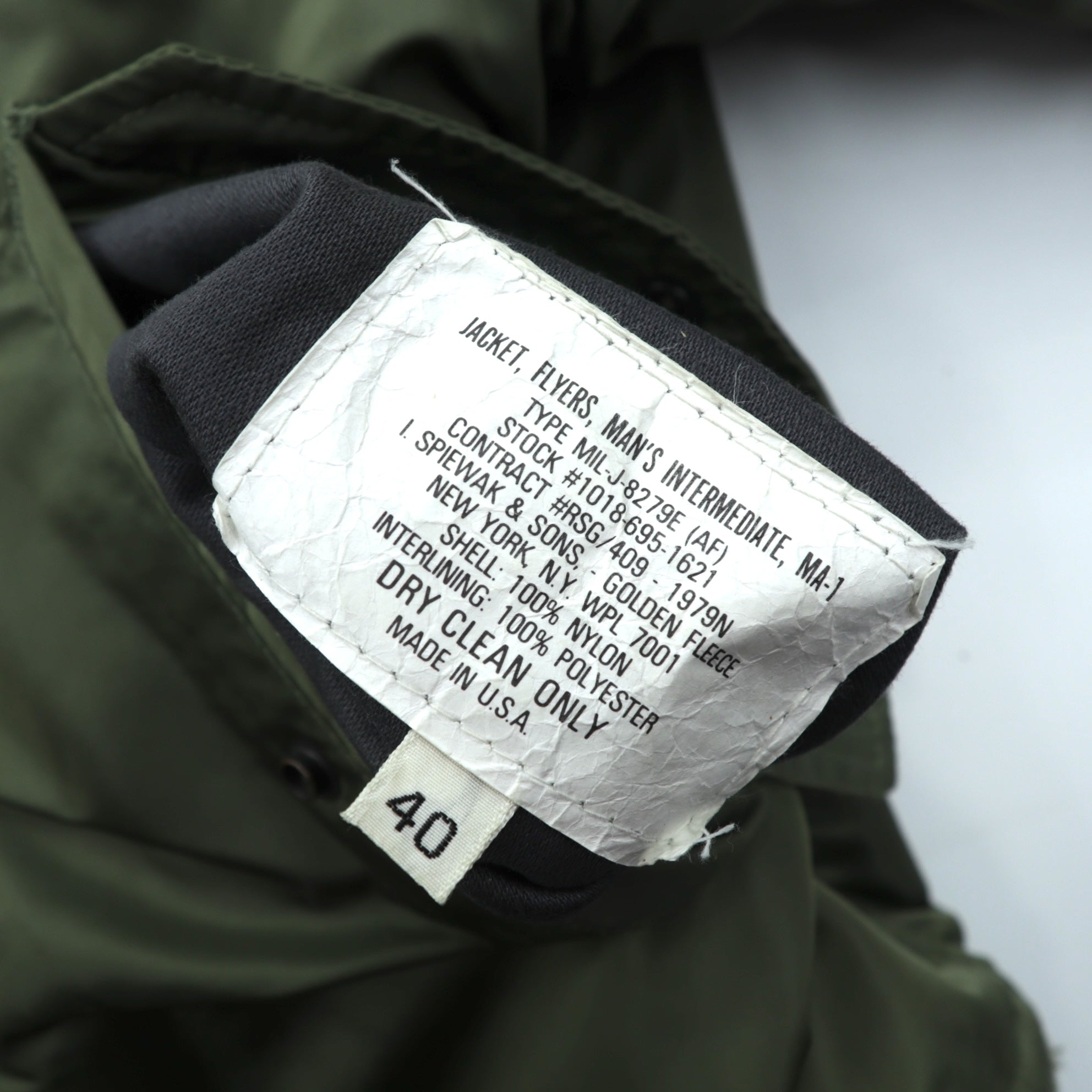 SPIEWAK 80年代 USA製 MA-1 フライトジャケット L カーキ リバーシブル GOLDEN FLEECE 1018-695-1621 SCOVILジップ