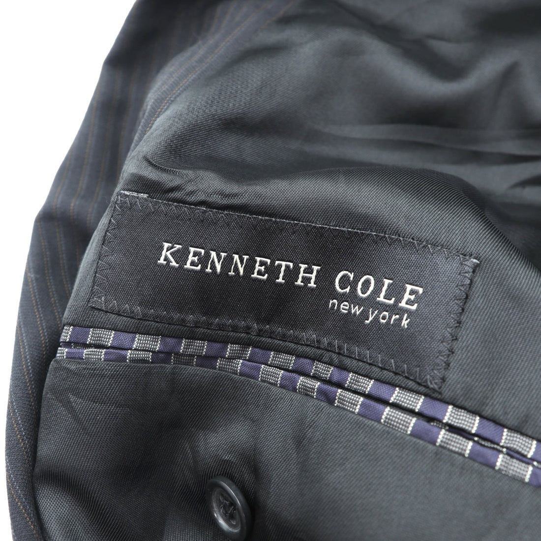 US UNION MADE Blazer, Peaked Lapel Double-Breasted Leather Tailored Jacket, XL, Black Stripe, Kenneth Cole, Unused, in USA