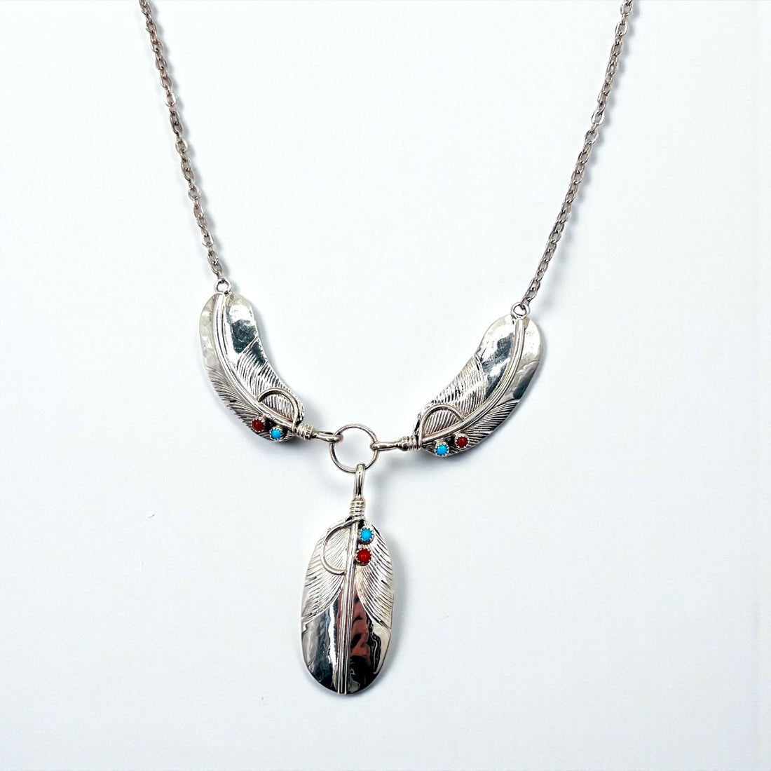 CHARLEY Vintage Navajo Necklace ナバホ族 フェザー ネックレス シルバー STERLING ホールマーク 刻印 インディアンジュエリー