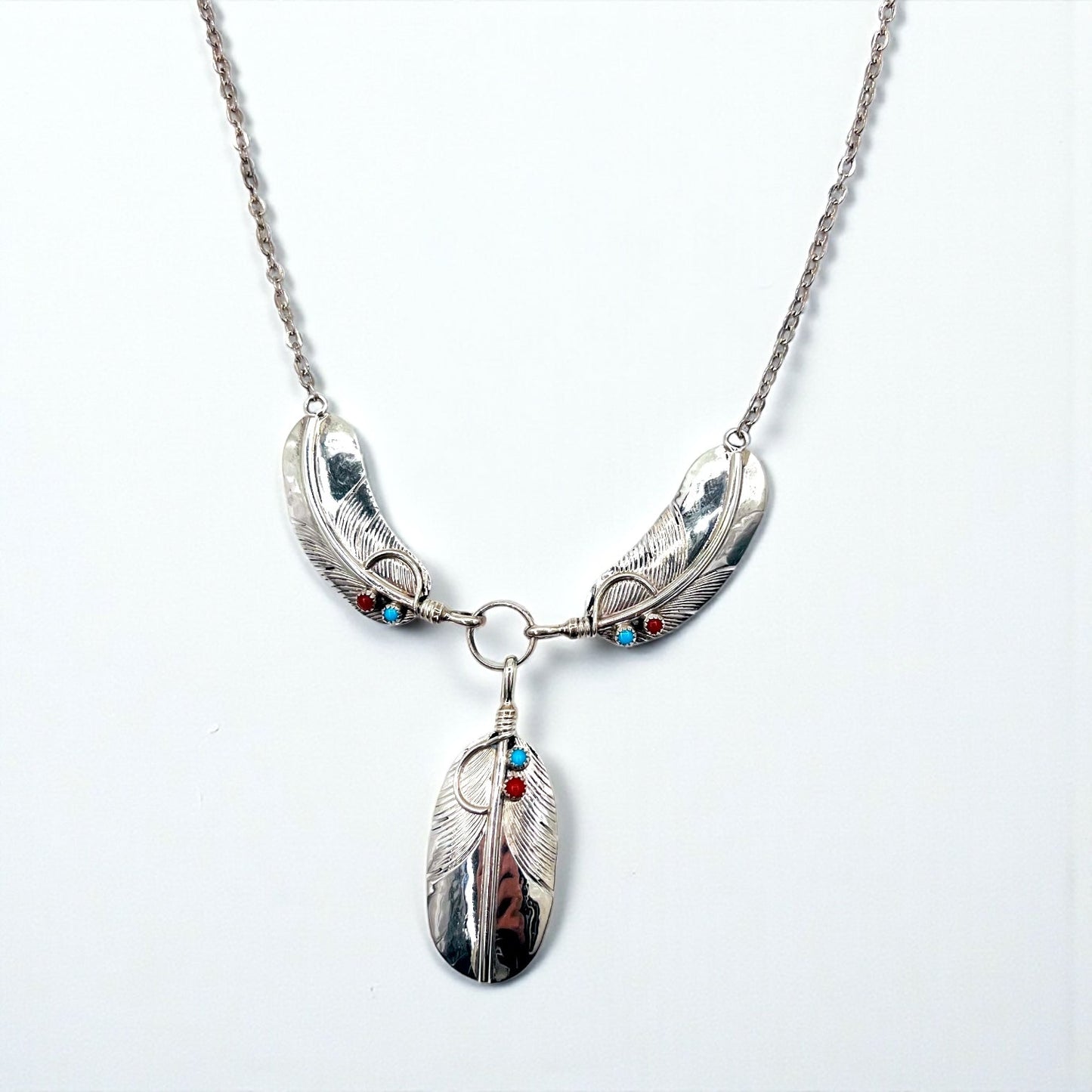 CHARLEY Vintage Navajo Necklace ナバホ族 フェザー ネックレス シルバー STERLING ホールマーク 刻印 インディアンジュエリー