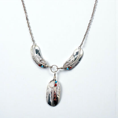 CHARLEY Vintage Navajo Necklace ナバホ族 フェザー ネックレス シルバー STERLING ホールマーク 刻印 インディアンジュエリー