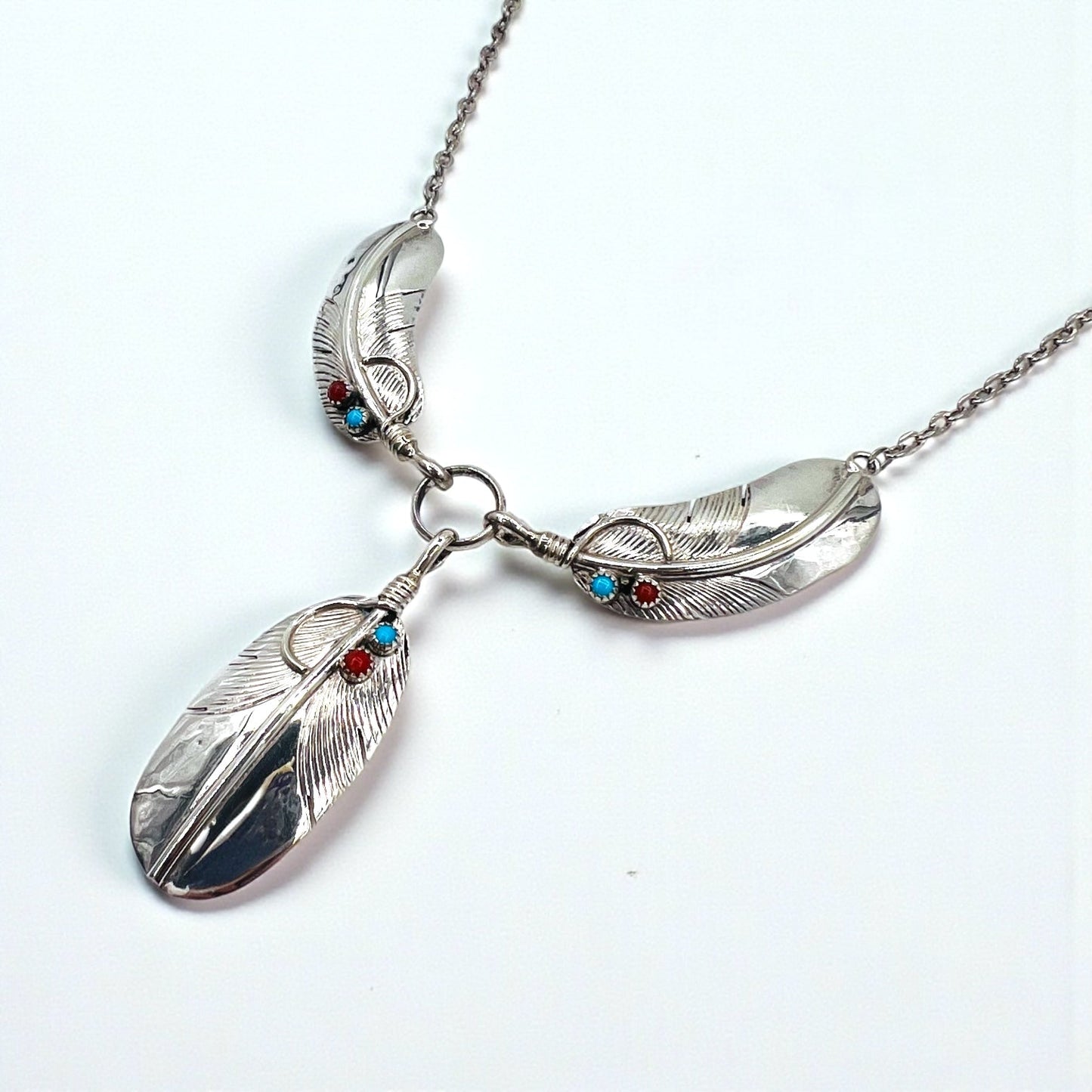 CHARLEY Vintage Navajo Necklace ナバホ族 フェザー ネックレス シルバー STERLING ホールマーク 刻印 インディアンジュエリー
