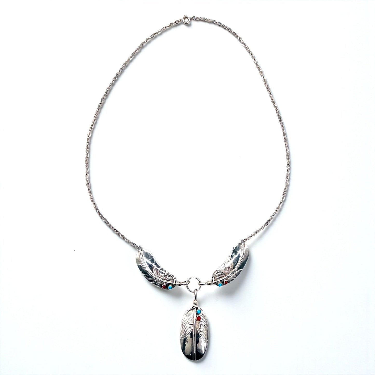 CHARLEY Vintage Navajo Necklace ナバホ族 フェザー ネックレス シルバー STERLING ホールマーク 刻印 インディアンジュエリー