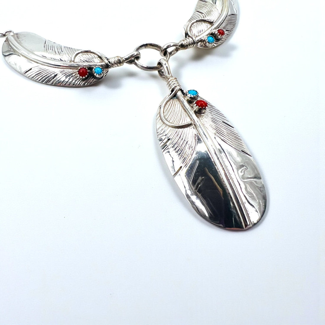 CHARLEY Vintage Navajo Necklace ナバホ族 フェザー ネックレス シルバー STERLING ホールマーク 刻印 インディアンジュエリー