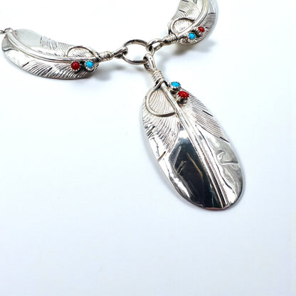 CHARLEY Vintage Navajo Necklace ナバホ族 フェザー ネックレス シルバー STERLING ホールマーク 刻印 インディアンジュエリー