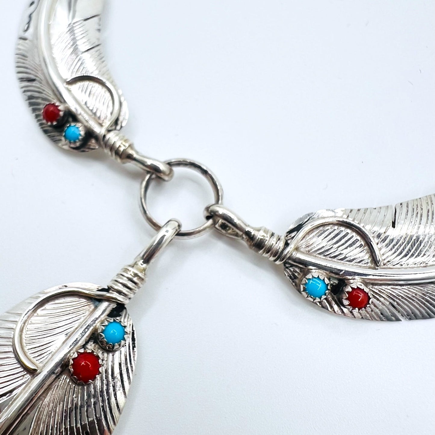 CHARLEY Vintage Navajo Necklace ナバホ族 フェザー ネックレス シルバー STERLING ホールマーク 刻印 インディアンジュエリー