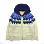 60s Vintage Cowichan Hoodie Sweater カウチン ニット セーター S ウール Lightningジップ フード付き ノルディック柄 60年代