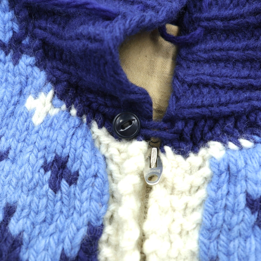 60s Vintage Cowichan Hoodie Sweater カウチン ニット セーター S ウール Lightningジップ フード付き ノルディック柄 60年代
