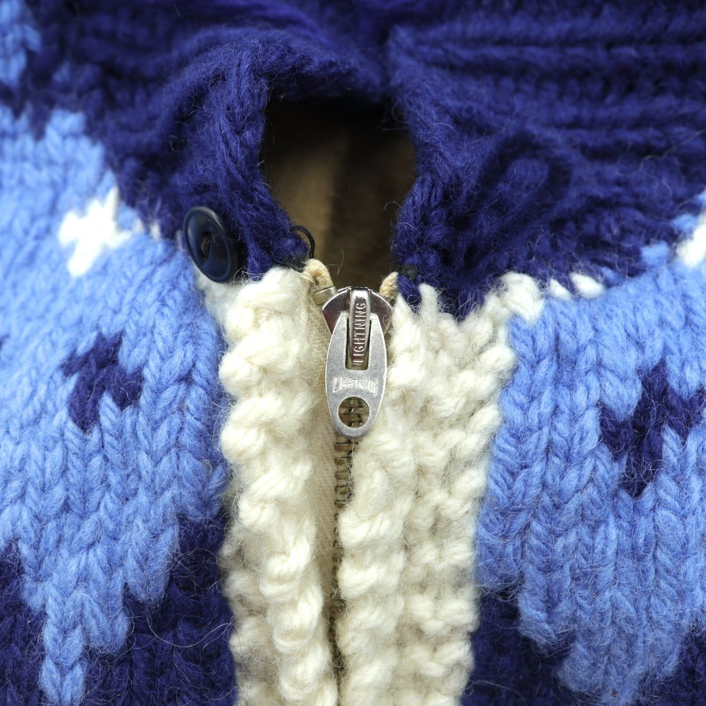 60s Vintage Cowichan Hoodie Sweater カウチン ニット セーター S ウール Lightningジップ フード付き ノルディック柄 60年代