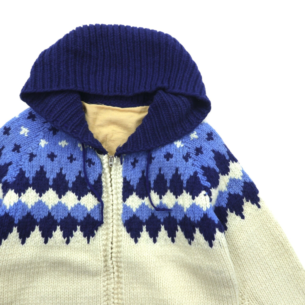 60s Vintage Cowichan Hoodie Sweater カウチン ニット セーター S ウール Lightningジップ フード付き ノルディック柄 60年代