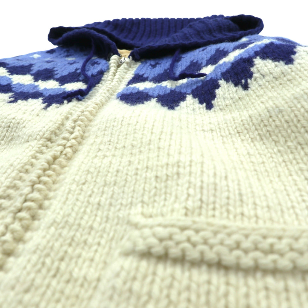 60s Vintage Cowichan Hoodie Sweater カウチン ニット セーター S ウール Lightningジップ フード付き ノルディック柄 60年代
