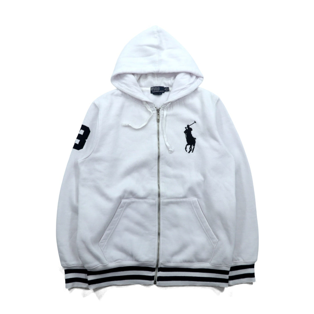 Polo Ralph Lauren 90s Big Pony Embroidery Zip Hoodie XL White Cotton Ribline
